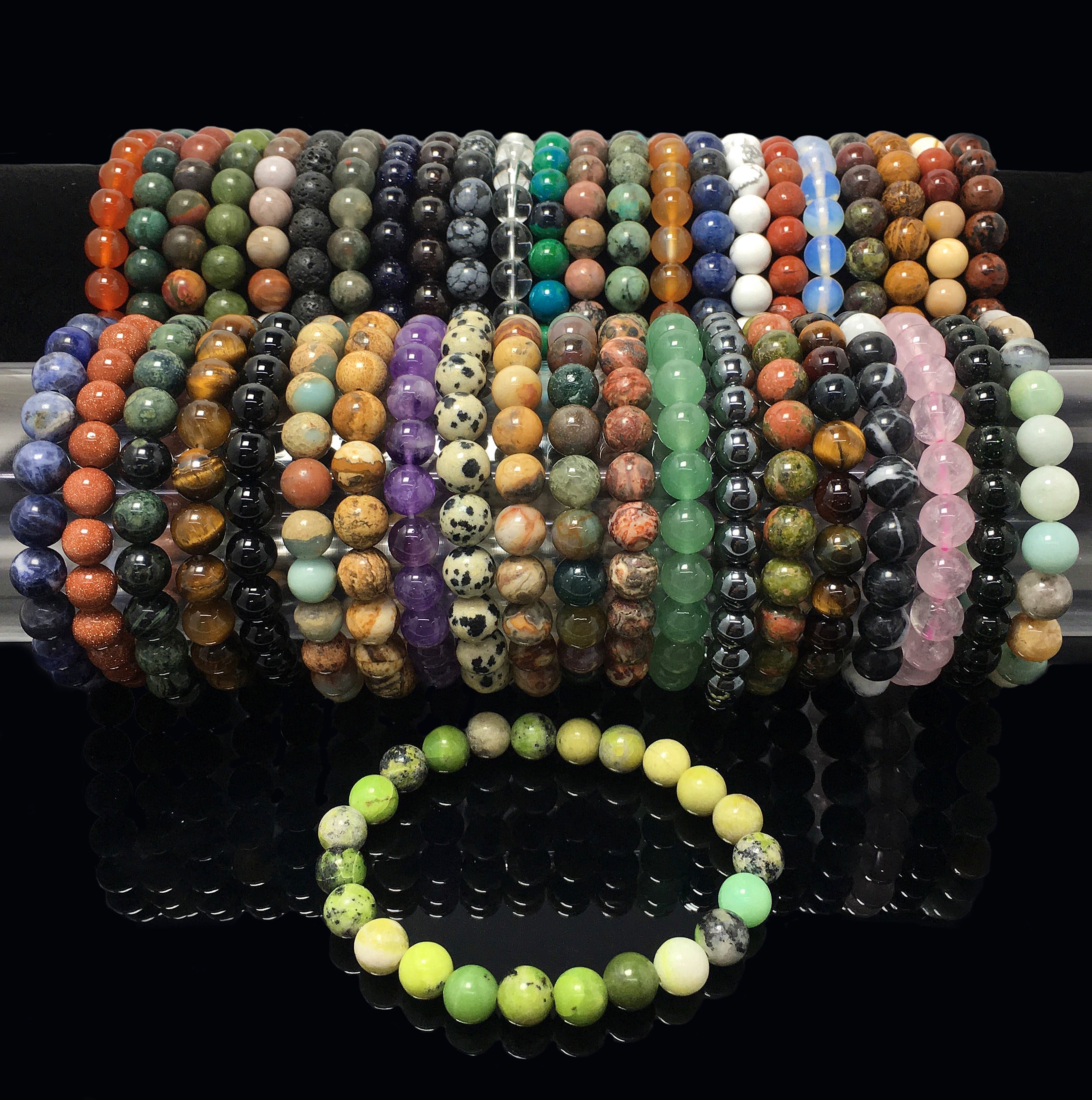 Natural Gemstone Beads Bracelet, Handmade Men Women Stretchy